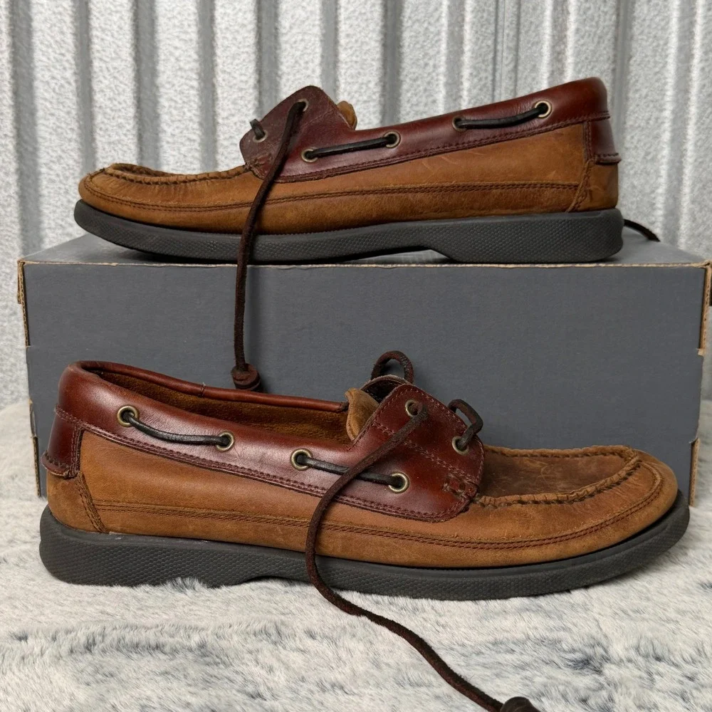 Bass Harry II Boat Shoes Mens 9.5 M Brown Leather Lace Up Moccasins